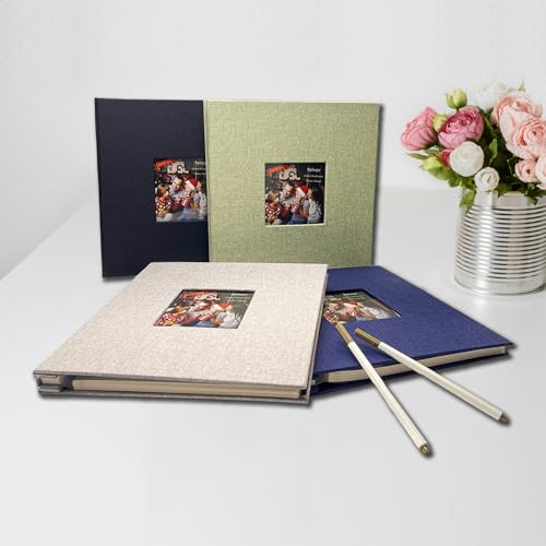 Photo Album Self Adhesive Scrapbook for 4x6 5x7 8x10 Pictures, Linen Cover Memory Book with Display Window, 60 Pages DIY Scrapbook Album with Metallic Pen for Wedding, Baby, Travel, Family, Black - Thumbnail 6