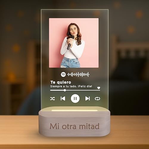 Lámpara Personalizada - Placa Spotify, Lampara con Foto y con Texto, Regalos Originales, Luz LED, Regalo Pareja, Amigos, Familiares, Regalos Personalizados, Placa de Metacrilato con Luz (SPOTIFY)