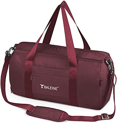 BALEINE Gym Bag for Women and Men, Duffel Bag for Sports, Gyms and Weekend Getaway, Waterproof Dufflebag with Shoe and Wet Clothes Compartments, Lightweight Carryon Gymbag (Red)