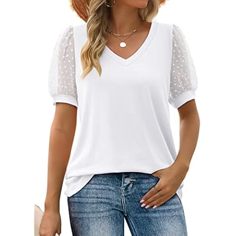 Aokosor Summer Tops for Women Short Sleeve Shirts V Neck T-Shirts Dressy Casual White XL Cover