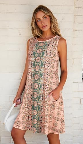 Image of Summer Dresses for Women Beach Boho Sleeveless Vintage Floral Flowy Pocket Tshirt Tank Sundresses 2026