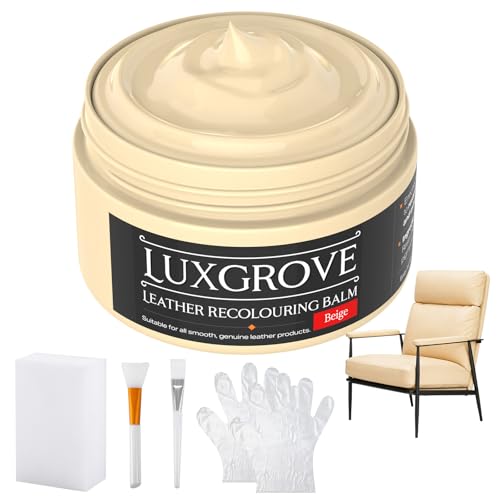 Best Paint for Leather Couch: Top Conditioners and Repair Kits Reviewed 4 LUXGROVE® Beige Leather Recoloring Balm, Leather Repair kit for Vinyl Furniture, Leathers Dye Paint for Faded & Scratched Leathers Couches, Car Seats, Shoes, Bag, Chair (50ml)