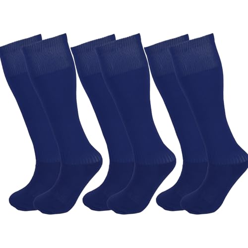 Uintoon 3 Pairs Soccer Baseball Softball Socks for Youth, Knee High Baseball Socks for Boys Girls Youth Men & Women, Navy Blue, One Size