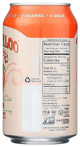 Image of Waterloo Sparkling Water Waterloo Peach Sparkling Water, 12 Fl oz, 12 Fl oz