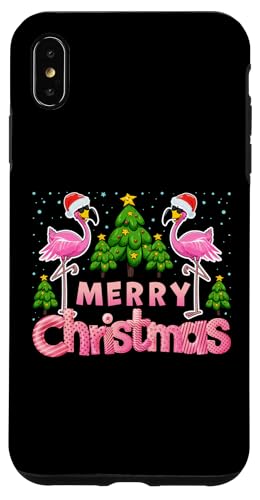 Merry Christmas Funny Xmas Tree Santa Hat Flamingo Christmas Carcasa para iPhone XS MAX