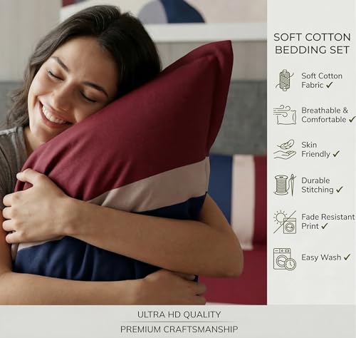 Image of VAS COLLECTIONS Premium Cotton Bedsheet for Double Bed with 2 Pillow Covers - Soft, Breathable & Wrinkle Resistant Cotton Bedding Set, King Size Bed Sheet 90 x 100 Inches (Navy Red)