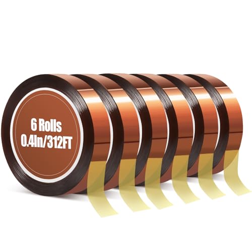 Okomagix Heat Tape, High Temperature Heat Resistant Tape for Sublimation, 6 Rolls 10mm*16m(52FT) Polyimide Heat Tape for Sublimation Press Vinyl, Soldering, Electronics, No Residue