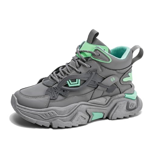 Image of Men'sHigh-Top Chunky Sneakers: Stylish Structural Accents, Trendy Dad Shoe Design, Comfortable Thick Sole & Durable Upper-Street Outfits & Urban Fashion Ensembles