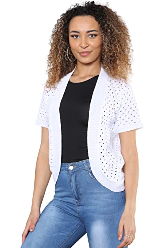 Loxdonz Women's Classic Short Sleeve Cardigans Open Front Sweater Jackets Short Shrug For Dresses Large White #TOP1