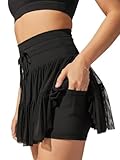 LIUWANCN Women's High-Waisted Tiered Dance Skort, Athletic Wrap Mini Skirt with Shorts, Performance Activewear for Dance, Yoga, Tennis (US, Alpha, Large, Regular, Regular, Black)