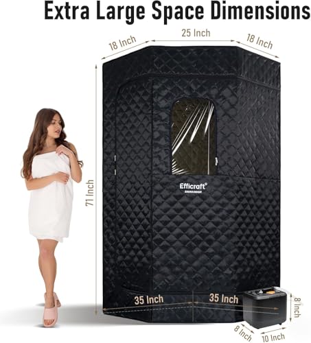 Efficraft Portable Steam Sauna Box,Full Size Pentagon, Indoor Personal Home Spa Sauna Kit,Detox & Relaxation Steam Room for Home,1500W/3L Steamer, Remote Control, Foldable Chair,Non-Slip Mat