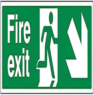 VSafety Fire Exit Arrow Down Right Sign - Landscape - 450mm x 150mm - Self Adhesive Vinyl
