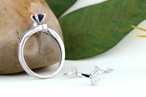 Dazzlingrock Collection Blue Sapphire And White Diamond Swirl Bridal Engagement Ring Set, 10K Solid White Gold3