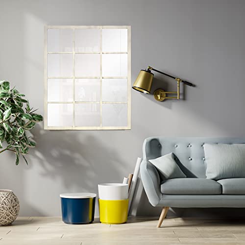 Espejo Ventana Fabricado en España – Mod Siena Industrial- Acabado Artesanal – Espejo de Pared Ideal para Salón, Recibidor, Vestidor, Dormitorio y Baño. (70x100 cm, Blanco Envejecido)