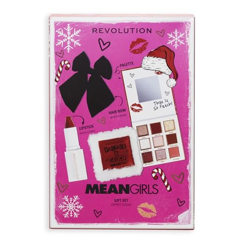 Revolution Beauty, Mean Girls x Revolution Gift Set, Eyeshadow Palette Holiday Gift Set with Matte Red Lipstick & Hair Bow, Vegan & Cruelty-Free