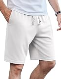 COOFANDY Men's 9' Inseam Cotton Shorts Casual Knit Lightweight Elastic Waist Drawstring Summer Beach Shorts White
