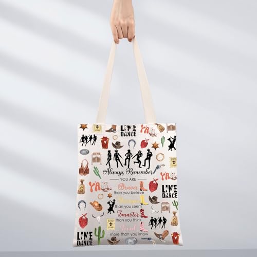 MYSOMY Sac fourre-tout de danse de ligne Country Music Line Dancing Gifts Line Dancer Cadeaux Line Dance Lover Sacs d'épicerie Bottes Cadeaux de danse occidentale, Always Line Dancing, INCH – vue 5