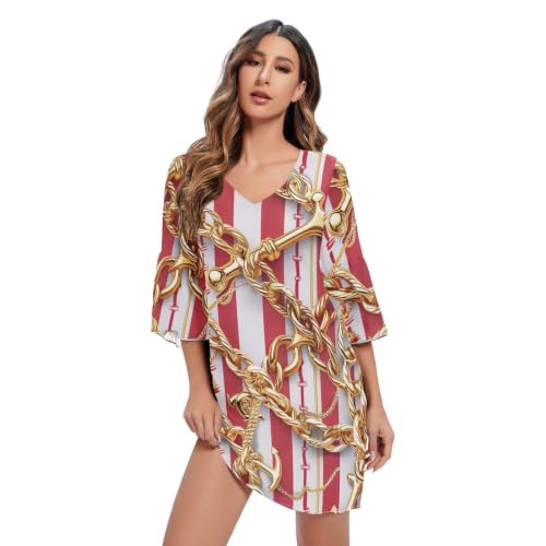 Robe d'été fluide rayures rouges col V ne nécessite aucun bijou