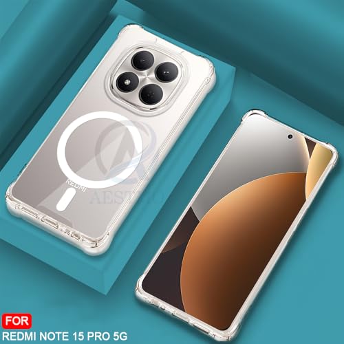 Image of AESTMO Clear Back Cover for Redmi Note 15 Pro 5G | 360 Protection | Transparent Back Cover for Redmi Note 15 Pro 5G (PC + TPU, Compatible with MagSafe Accessories, Transparent Bumper)
