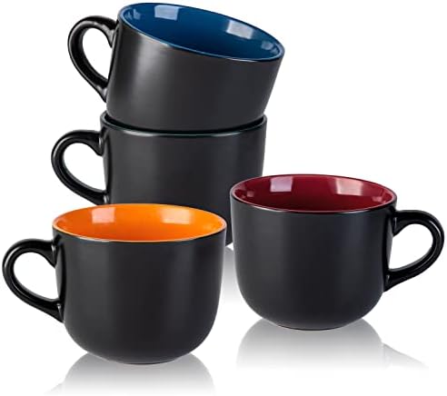 AmorArc 24 oz Soup Mugs with Handles, Jumbo Ceramic Bowls Mugs Set with handles for Coffee Cereal Cappuccino Snacks, Microwave&Dishwasher safe Soup Cups for Meal-Multicolor