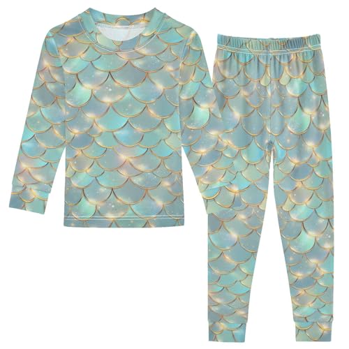 ALAZA Golden Green Mermaid Scale 2 Piece Pajama Set Long Sleeve Top and Pants Sleepwear Unisex
