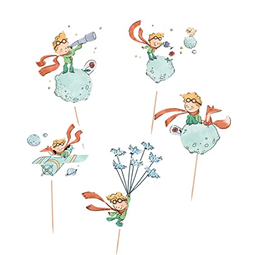 Cake Topper Picks con cartoncino sagomato 5pz personaggio a scelta per compleanno ed eventi di ogni genere elementi decorativi decorazioni per dolci (Piccolo Principe New)