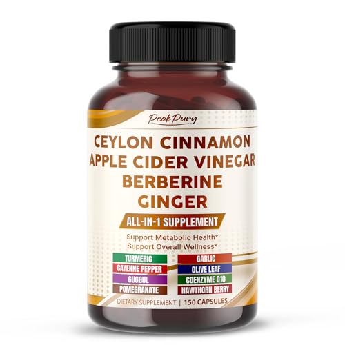 PEAKPURY Ultra All-in-1 Ceylon Cinnamon, Apple Cider Vinegar, Berberine & Ginger – Supports Metabolic Balance & Heart Wellness – 150 Capsules