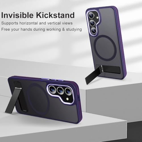 Image of MALEWOLF for Samsung Galaxy S25 Case, Adjustable Kickstand Cover Compatible with Magsafe, Slim Translucent Matte S25 Phone Case, Non-Slip Shockproof Magnetic Case for Galaxy S25 5G (Dark Purple)