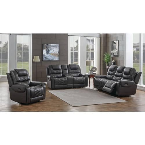 Image of Torque - Mikkel Leatherette Recliner Sofa 3+2+1 Seater Manual Grey | Adjustable 6 Seater Recliner with Cup Holder Storage for Living Room Bedroom | 1 Year Warranty