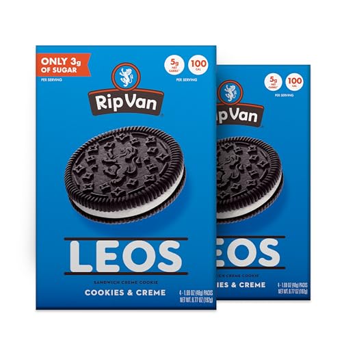 Image of Rip Van LEOs - Cookies and Cream Sandwich Cookies - Low Sugar & Low Carb Snack - Diabetic & Vegan Snacks - 32 Cookies (2 x 6.77oz packs)