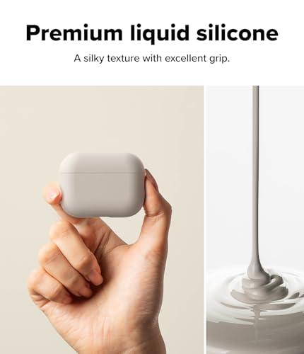 Image of Ringke Silicone for AirPods Pro 3 Case with Carabiner [Soft Premium Liquid Silicone] Slim Oil & Smudge Resistant Shockproof Protective Cover - Stone