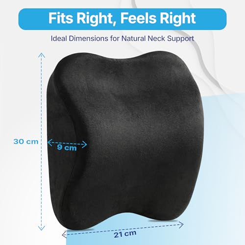 Image of Kingsway Car Accessories Neck Rest Seat Cushion, Universal Use, Long Drive Travel Orthopedic Headrest Car Memory Foam Pillow in Black, Super Soft and Super Comfort with 2 Adjustable Strap, Pack of 1