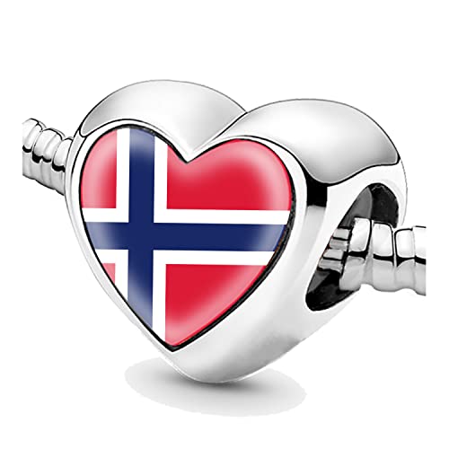Bon4azuré Norway Flag Charm for Women's Bracelets, Silver, Jewelry Making Gift