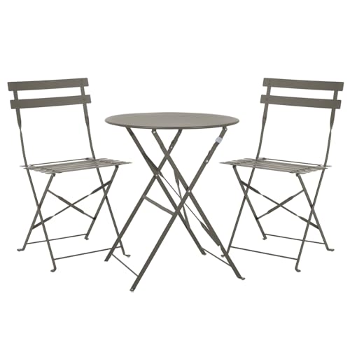 SVITA Bistro-Set 3-teilig Gartenset Garnitur Metall-Möbel Stuhl Tisch Klapp-Möbel Balkon-Set Taupe