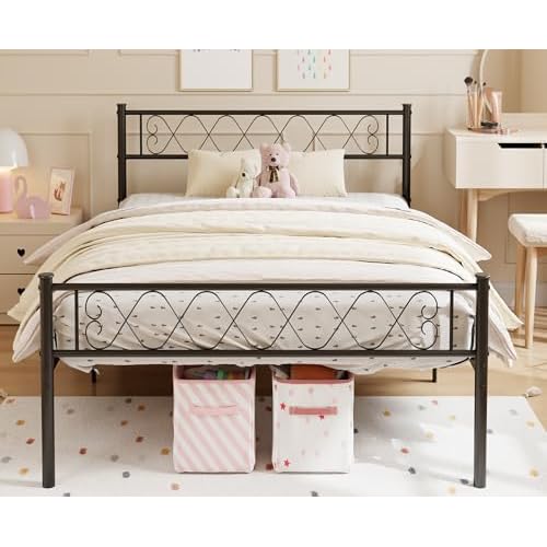 Garvee Metal King Bed Frame - Headboard and Footboard with Iron Heart Design, Twin Size Platform Bed for Boys and Girls, No Box Spring Needed, Easy As