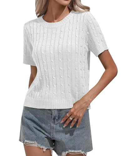 Image of MINTLIMIT Women's Short Sleeve Sweater Tops Lightweight Pullover Shirts 2025 Spring Summer Trendy Casual Blouses