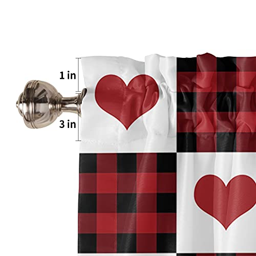 Love Heart Valance Curtains Rod Pocket Drapes Living Room Window Treatments Curtains, Valentine's Day Red Black Buffalo Plaid Window Valances Tier Curtains For Kitchen Bedroom Decor, 54X18In,1 Panel #TOP4