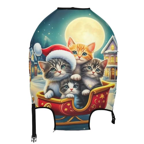 Joisal Cute Kittens Red Sleigh Luggage Protector Custom Suitcase Covers Anti-scratch Print Travel Vacation Essentials, S, Fits 18-20 Inch Case2