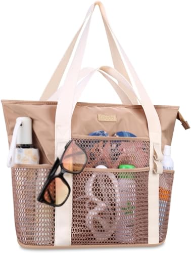 Lacdo Beach Bag for Women, Beach Tote Bag for Women, Waterproof Sandproof Foldable Pool Bag for Beach Vacation Pool Travel