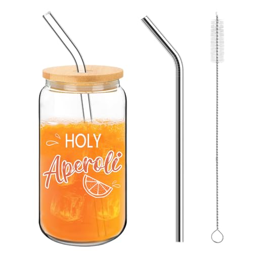 Nymora Set de Vasos de Aperol con Tapa y Pajita, Set de Regalo Aperol Spritz, Vaso de Aperol para cócteles, Regalo Aperol