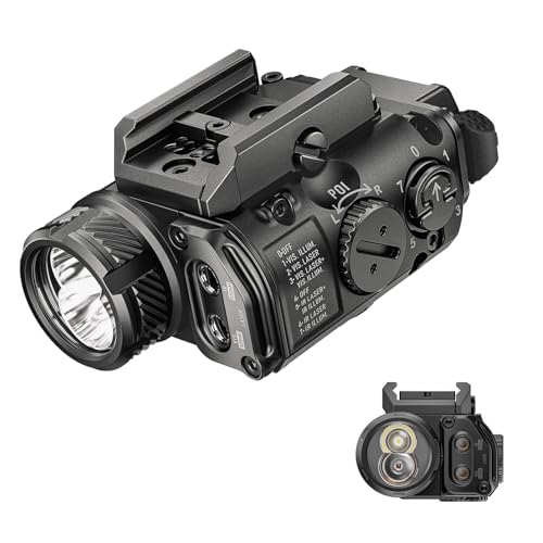 Image of RovyVon GL4 Pro+ Upgraded Crossbolt 4-in-1 Rail-Mounted Flashlight with Adjust Rail Adapter, 400 Lumens White Light, Visible Green Beam, IR Illuminator and IR Beam, and Remote Control Compatible