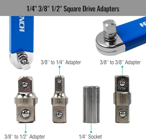 Image of ELMVIA Offset Extension, 15-Inch Offset Impact-Ready Socket Wrench Tool with 1 /2 inch, 1 /4 inch and 3 /8 inch Square Drive Adapters, Zero Degree Ratchet Tool for Car (Blue Wrench)