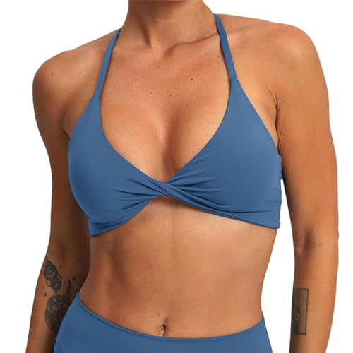 Image of ABOCIW Sports Bras for Women Twist Criss-Cross Back Padded Workout Tank Tops Low Impact Gym Yoga Bra