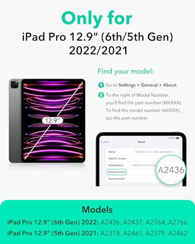 ESR for iPad Pro 12.9 Case (6th/5th Generation, 2022/2021), Removable Magnetic Cover, Adjustable Portrait/Landscape Stand with Raised Display View, 9 Standing Angles, Shift Series, Titanium