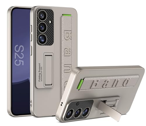 Image of BOUNCEBACK Slim Polycarbonate Back Case /Cover with Stand & Strap for Samsung Galaxy S25 Plus 5g - (Titanium Gray | Faux Leather)
