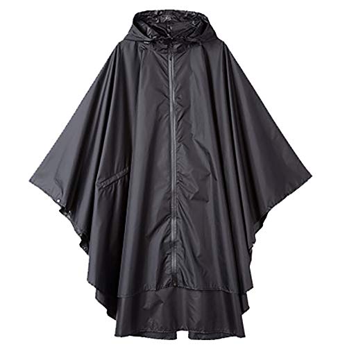 QZUnique Lightweight Outdoor Hooded Waterproof Packable Rain Poncho Jacket Coat Raincoat with Zipper for Adults Black
