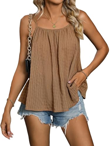 SweatyRocks Women's Summer Tank Top Spaghetti Strap Pleated Camisole Sleeveless Loose Cami Tops