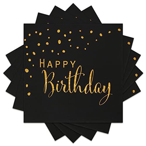 Dylives Happy Birthday Napkins, Black And Gold Foil Dots Napkins Disposable Paper Napkins For Dinner Picnic Cocktail Birthday Party Supplies Decorations For Boy Man, 6.5 X 6.5 Inch (Pack Of 50) #TOP19