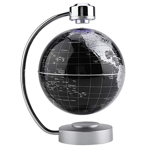 Floating Globe, Magnetic Levitating and Rotating Planet Earth Globe Ball with World Map, Cool and Educational Gift Idea for Him - 8" Ball with Levitation Stand (Black)