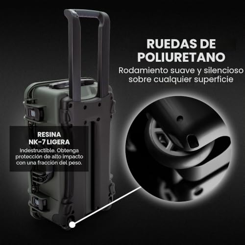 Maleta impermeable verde oliva ideal para transportar cámaras y drones en expediciones 2